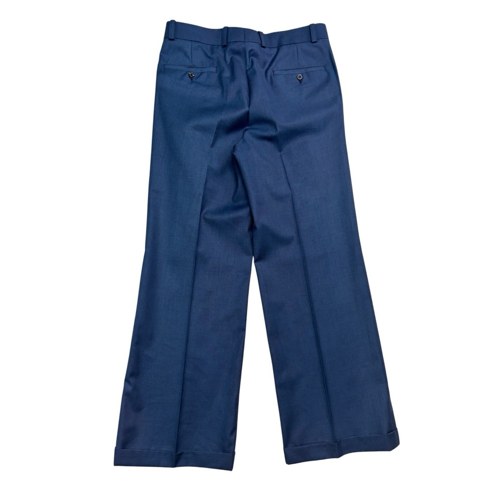 NEW vtg Bespoke Tailored 32x30 Blue Sharkskin Silk Pants Trousers Wide Leg Pleat - Picture 6 of 10
